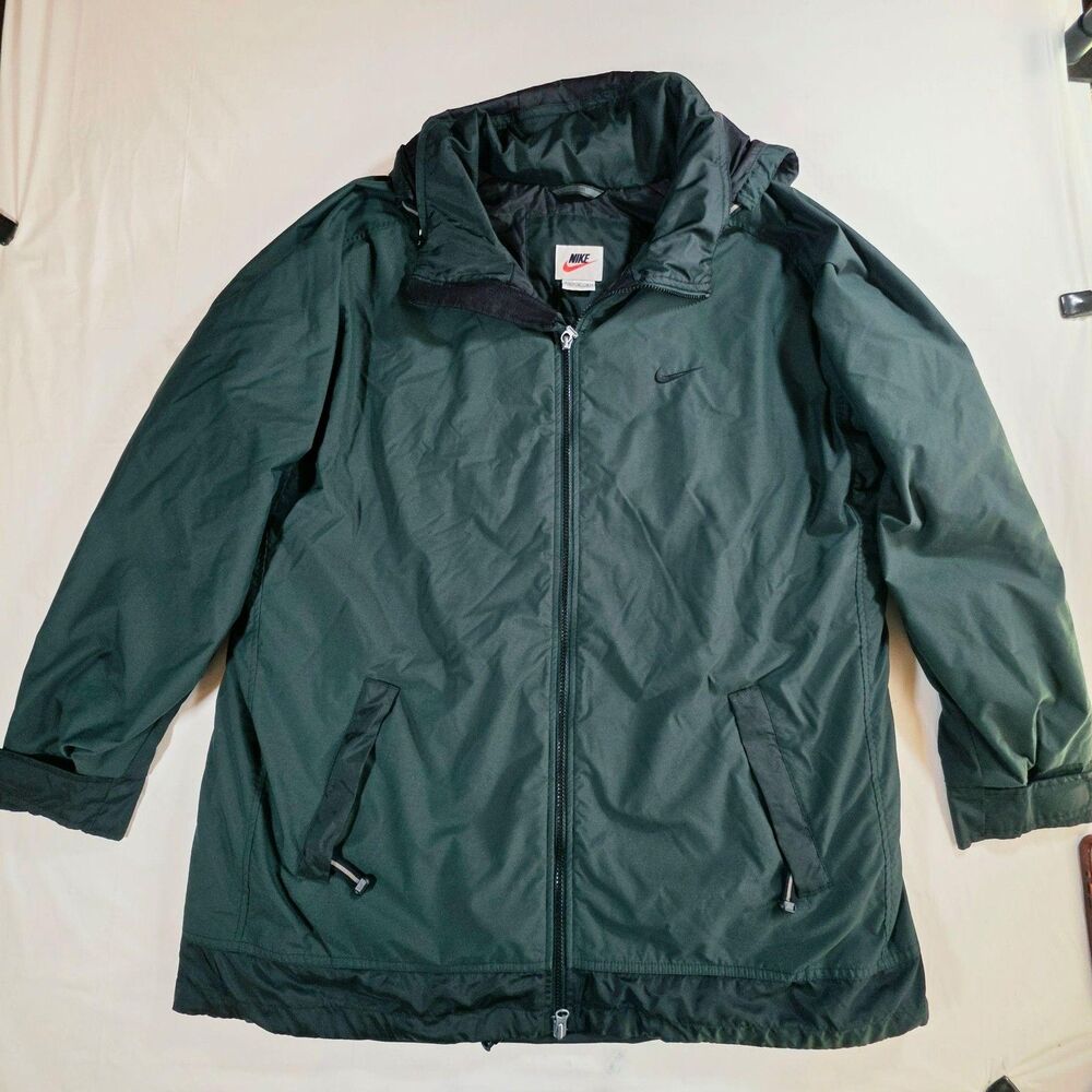 Nike Parka Jacket Mens L Green Hooded Insulated Swoosh Full Zip Winter Coat